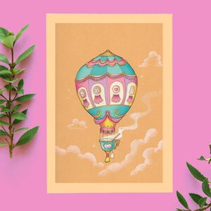Thee luchtballon drink ansichtkaart A6