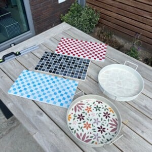 Unieke handgemaakt dienblad - blauw/wit