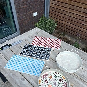 Unieke handgemaakt dienblad - blauw/wit