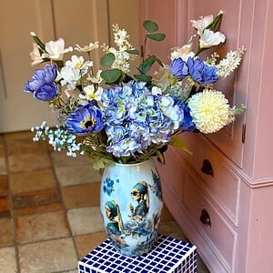 Unieke handgemaakte bijzettafel blauw - 25x25cm