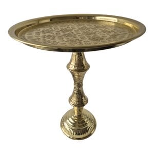 Vintage Moroccan Brass Coffee Table Handmade Engraved Copper Tray Folding Legs ⌀42,5cm.