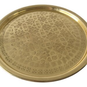 Vintage Moroccan Brass Coffee Table Handmade Engraved Copper Tray Folding Legs ⌀42,5cm.
