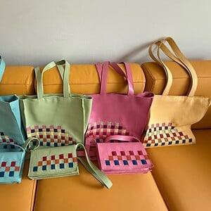 Lederen vlechtwerk-tas Blauwe Bes, klein