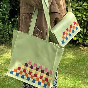 Lederen vlechtwerk-tas Pistache, klein