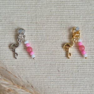 Vrolijke flamingo bedel met miyuki en chalcedoon