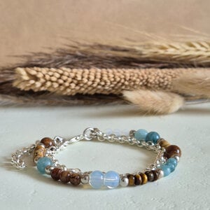 Zilveren armband edelstenen en jassaron | Aurora