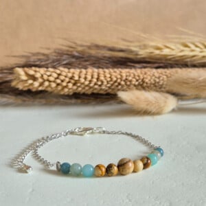 Zilveren armband half edelstenen half ketting