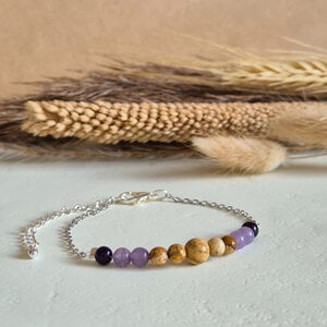 Zilveren armband half edelstenen half ketting | Lotus