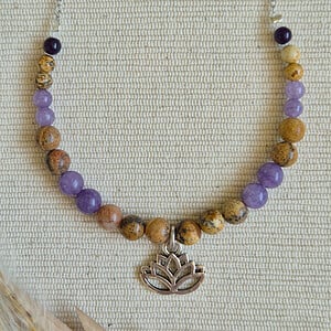 Zilveren ketting half schakelketting half edelstenen | Lotus