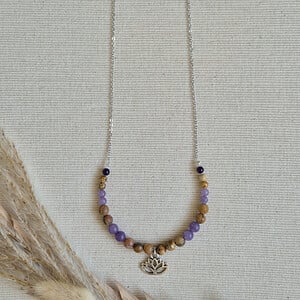 Zilveren ketting half schakelketting half edelstenen | Lotus