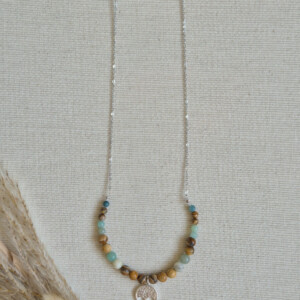 Zilveren ketting half schakelketting half edelstenen | Tree of Life