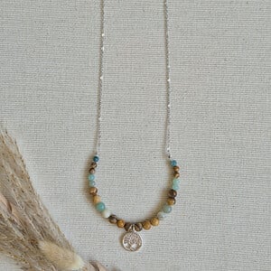 Zilveren ketting half schakelketting half edelstenen | Tree of Life