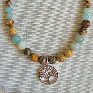 Zilveren ketting half schakelketting half edelstenen | Tree of Life