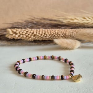 Zomerse armband met tijgeroog en schelpbedel | Shell