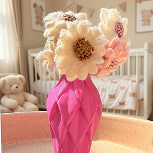 Cadeauset 5x elastieken bloemen in 3D vaas - diamant patroon (diverse kleuren)