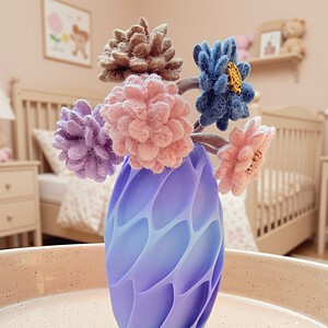Cadeauset 5x elastieken bloemen in 3D vaas | rond- diverse kleuren)