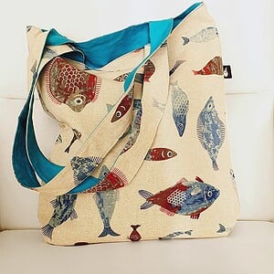 Dubbelzijdige tas met vis en vissen design, 'Love Fishing' tote bag