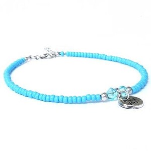 Enkelketting met rocailles en bedel 'beach girl'. Handgemaakt enkelkettinkje, glaskralen, Ibiza sieraden, strand, zee, Per Elle sieraden