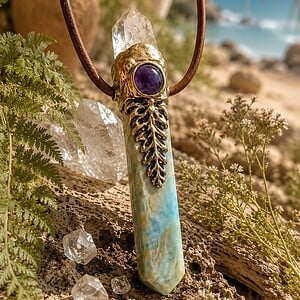Fairy ketting Carribean Blue Calciet met bergkristal en amethist