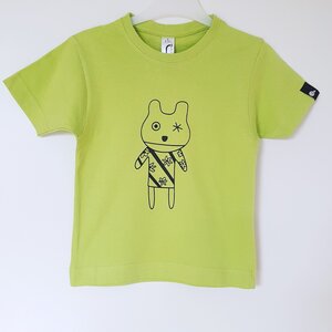 Hand bedrukt appeltjes groen katoenen kinder t-shirt, zwarte knuffel een ogig design, kids, 2 jaar