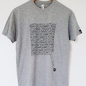 Hand bedrukt grijs katoen-viscose t-shirt, binair breien design, men's, medium