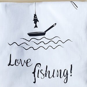 Hand bedrukt, wit katoenen t-shirt, grappig vissen design, "Love Fishing", men's, extra extra large