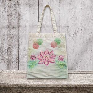 Handgemaakte shopper 'Lotusbloei' – Boeddha, lotus en romantische details