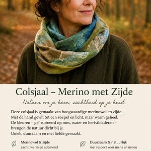 Handgevilte colsjaal van merinowol en zijde – Groen & Blauw