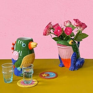 Kitsch Kitchen onderzetter Loteria La Luna oranje - licht blauw
