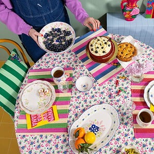 Kitsch Kitchen placemat bamboe roze/blauw