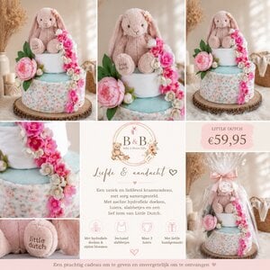 Luxe luiertaart Little Dutch roze – handgemaakt kraamcadeau