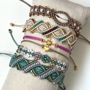 Macramé armband set groen-ecru