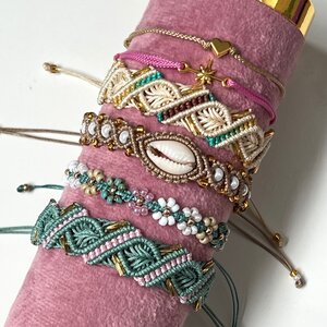 Macramé armband set groen-ecru
