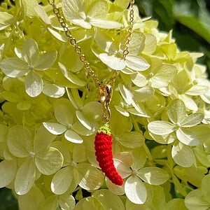 Miniatuur gehaakte chili ketting