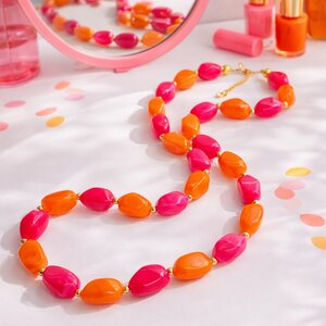 Neon Sunset | ketting met neon roze en oranje kralen
