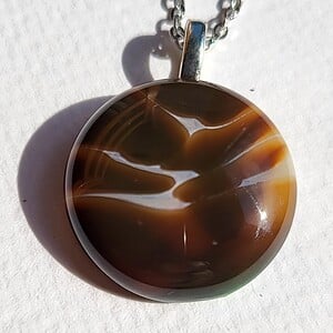 RVS ketting met uniek "Bruine Stenen" glas hanger