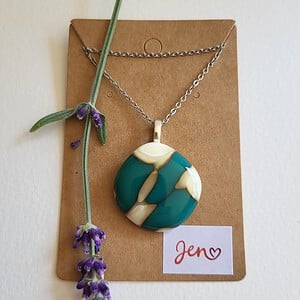 RVS ketting met uniek "Teal Mozaïek 002" glas hanger