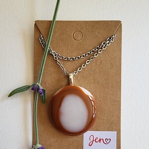 RVS ketting met uniek "Terracotta Halo" glas hanger