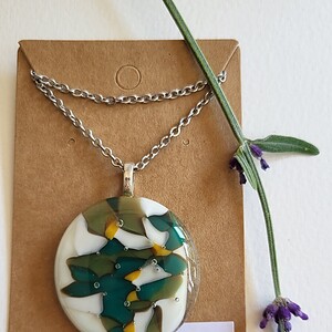 RVS ketting met uniek "Wilde Mozaïek 002" glas hanger