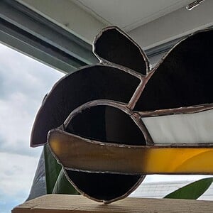 Stoere motor in Glas in lood/Tiffany