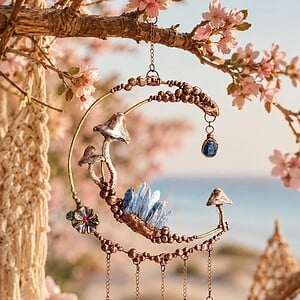 Suncatcher Halve maan met Kyaniet en paddenstoeltjes