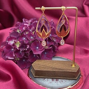 Vergulde oorbellen - glas in lood look - met zirkonia