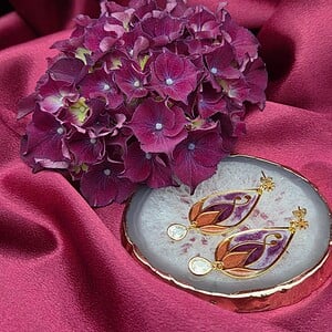 Vergulde oorbellen - glas in lood look - met zirkonia