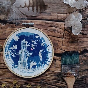 Botanische cyanotype print 'Drikus en de Dom' 1