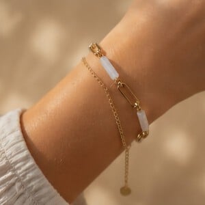 Dubbele armband met Kwarts – RVS 16K verguld