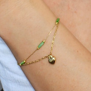 Dubbele Armband RVS 16K Goud Verguld – Groen & Hartje