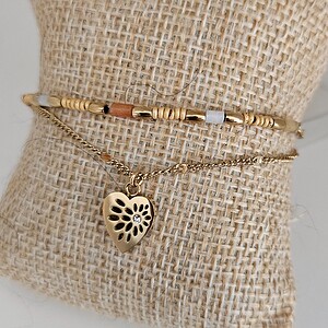 Dubbele RVS armband – 16K goud verguld met hart hanger