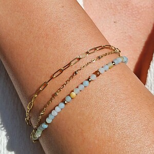 Dubbele RVS armband met Amazoniet – 16K goud verguld