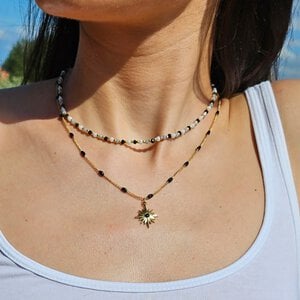 Dubbele RVS ketting – 16K goud verguld met zwarte details & zonhanger