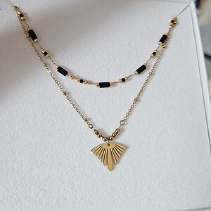Dubbele RVS ketting met Agaat – 16K goud verguld